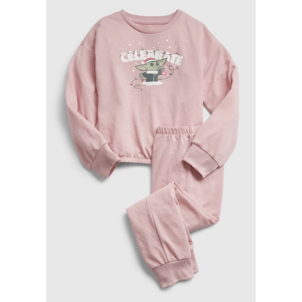 GAP Star Wars The Child Baby Yoda Pink Christmas Pajama Set for Girls Sz 4 NEW